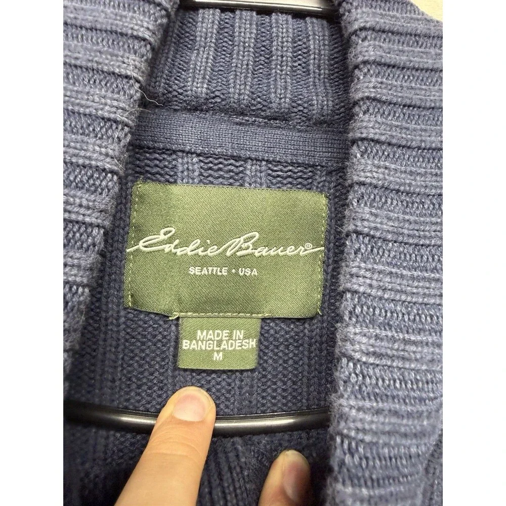 Eddie Bauer Men's M Combed Cotton Knit Henley Pullover Sweater Mock Neck Button - Picture 6 of 7